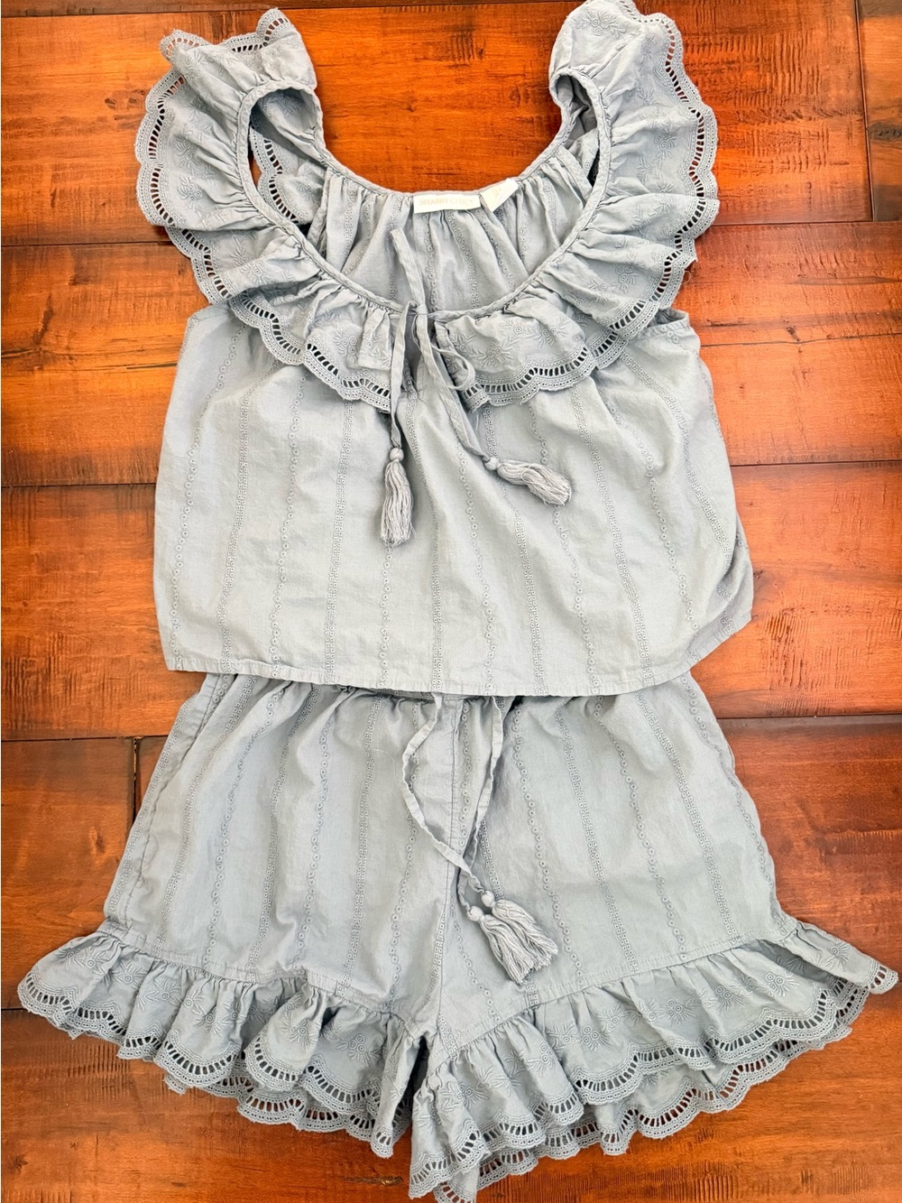 Shabby Chic Dusty Blue Eyelet Tank & Shorts Set